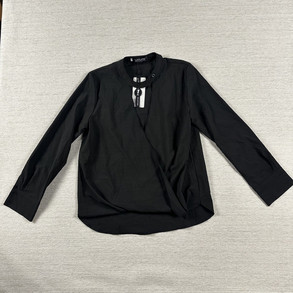 Minimalist Wrap Blouse Asymmetrical Black Tunic Top Modern Capsule XL NWT